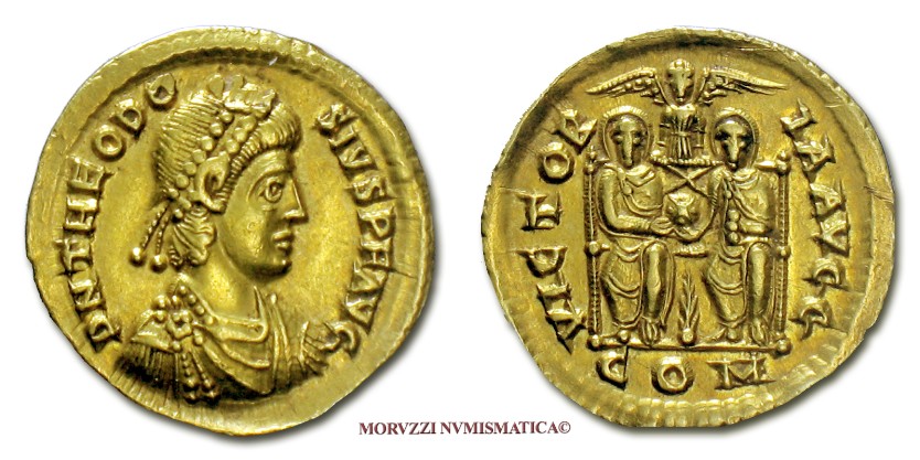 moneta di Teodosio I, monete di Teodosio I, solido di Teodosio I, solidi di Teodosio I, moneta romana imperiale, monete romane imperiali, moneta romana, monete romane, moneta antica, monete antiche, numismatica