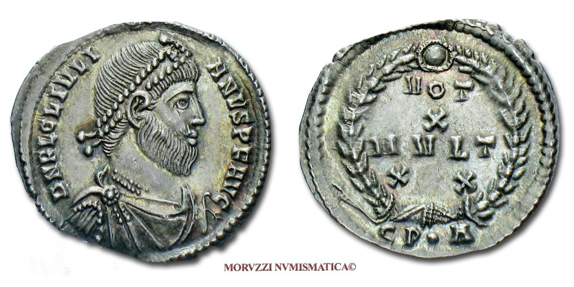 moneta di Giuliano l'Apostata, monete di Giuliano l'Apostata, siliqua di Giuliano l'Apostata, silique di Giuliano l'Apostata, moneta romana imperiale, monete romane imperiali, moneta romana, monete romane, moneta antica, monete antiche, numismatica