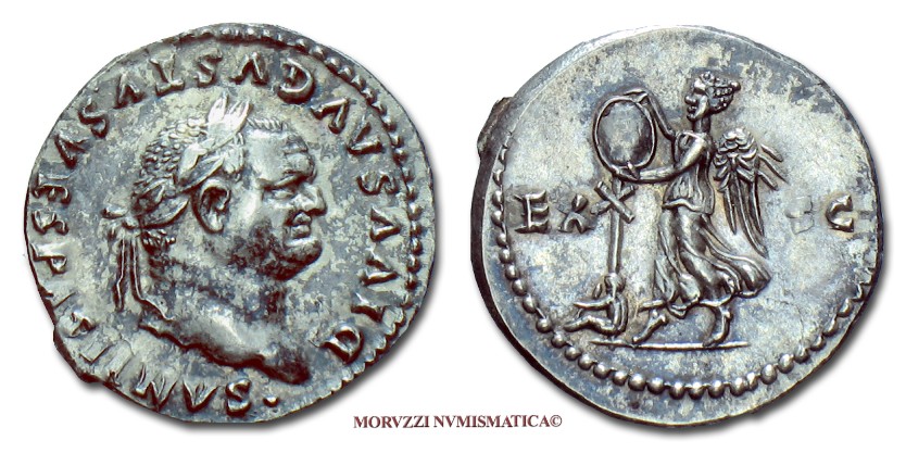 moneta di Vespasiano, monete di Vespasiano, denario di Vespasiano, denari di Vespasiano, moneta romana imperiale, monete romane imperiali, moneta romana, monete romane, moneta antica, monete antiche, numismatica