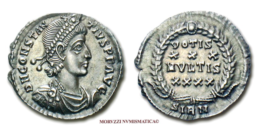 moneta di Costanzo II, monete di Costanzo II, siliqua di Costanzo II, silique di Costanzo II, moneta romana imperiale, monete romane imperiali, moneta romana, monete romane, moneta antica, monete antiche, numismatica