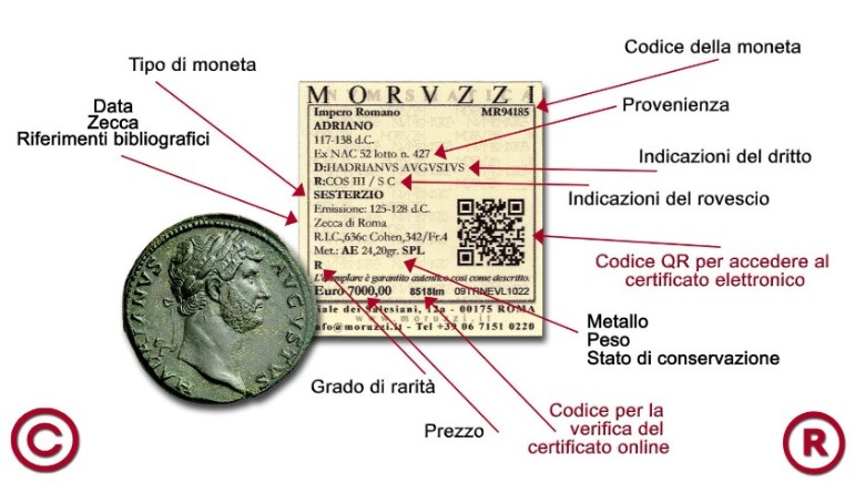 Vedi al legenda del certificato di garanzia emesso dalla Moruzzi Numismatica